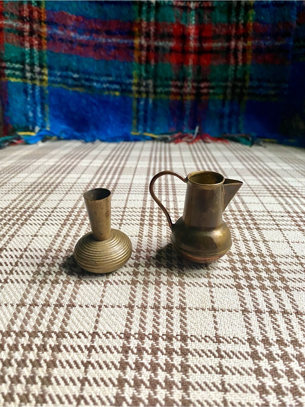 Brass Miniature Pitcher and Vase Set - Antique-Style Accent (Brown)